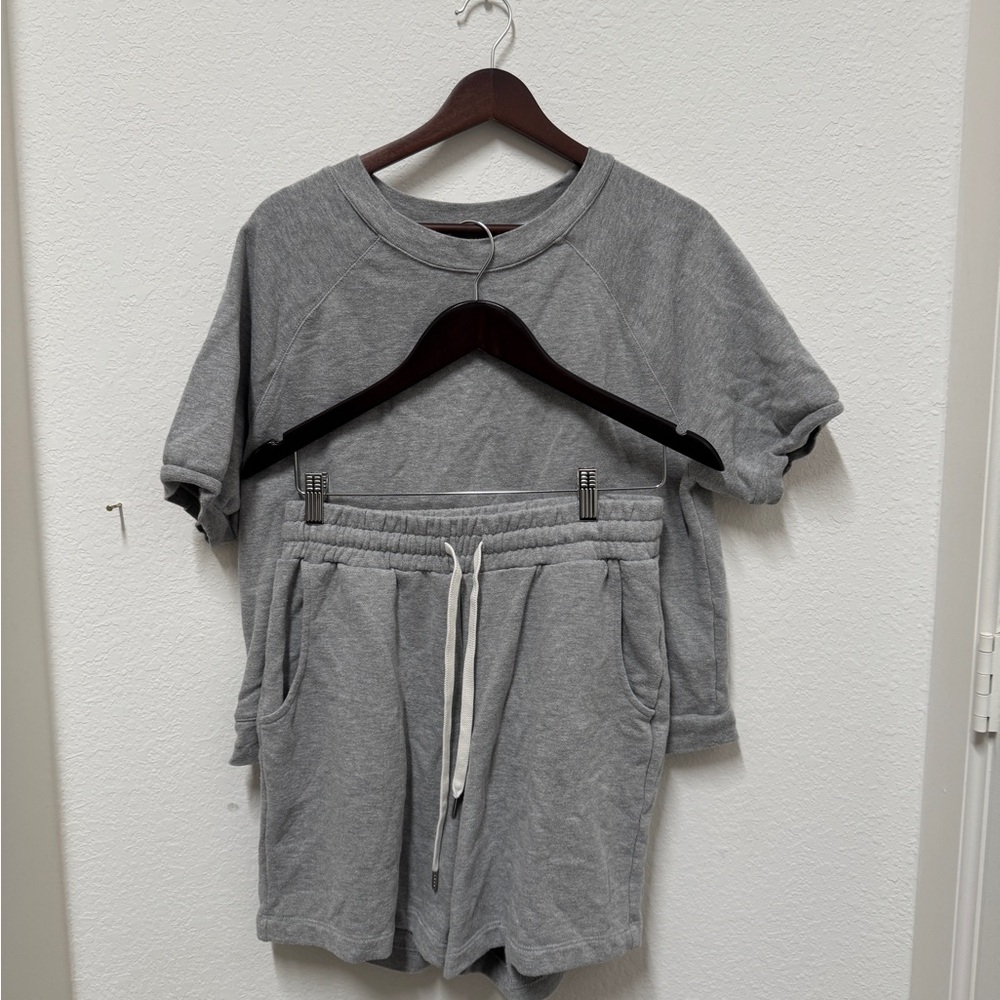 Gray Short Sleeve Sweatshirt and Shorts Set
